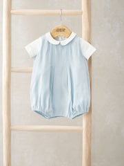 Mamas & Papas Blue Pleat 100% Cotton Romper & Bodysuit with Collar Set - Imagen 2 de 7