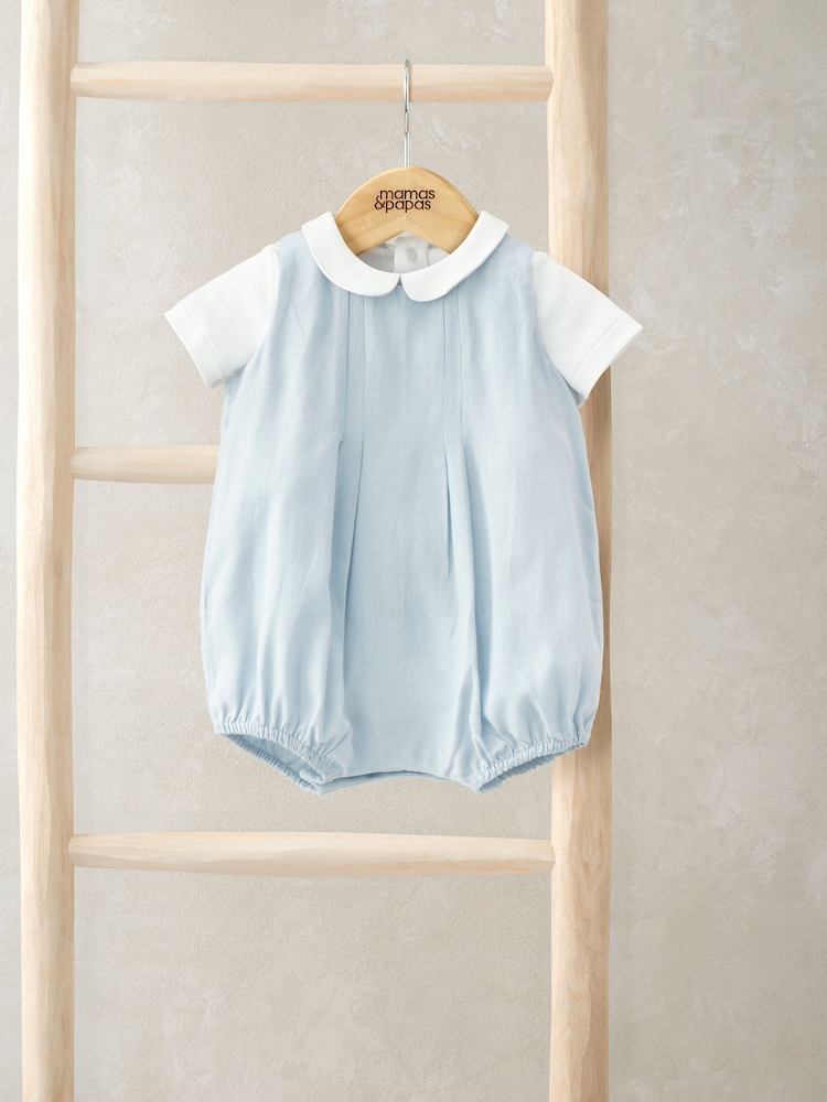 Mamas & Papas Blue Pleat 100% Cotton Romper & Bodysuit with Collar Set - Imagen 2 de 7