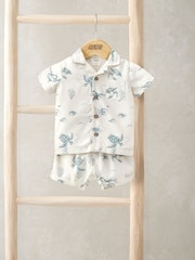 Mamas & Papas White Turtle Under The Sea Print Shirt & Shorts Set - Imagen 1 de 4