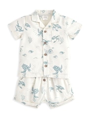 Mamas & Papas White Turtle Under The Sea Print Shirt & Shorts Set - Imagen 2 de 4