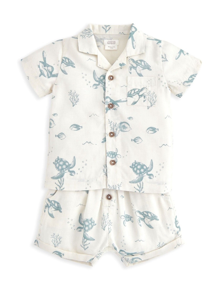 Mamas & Papas White Turtle Under The Sea Print Shirt & Shorts Set - Imagen 2 de 4