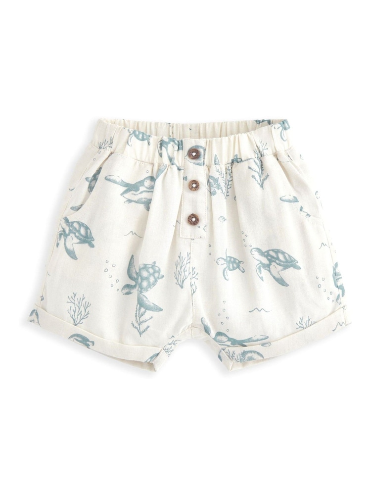 Mamas & Papas White Turtle Under The Sea Print Shirt & Shorts Set - Imagen 4 de 4