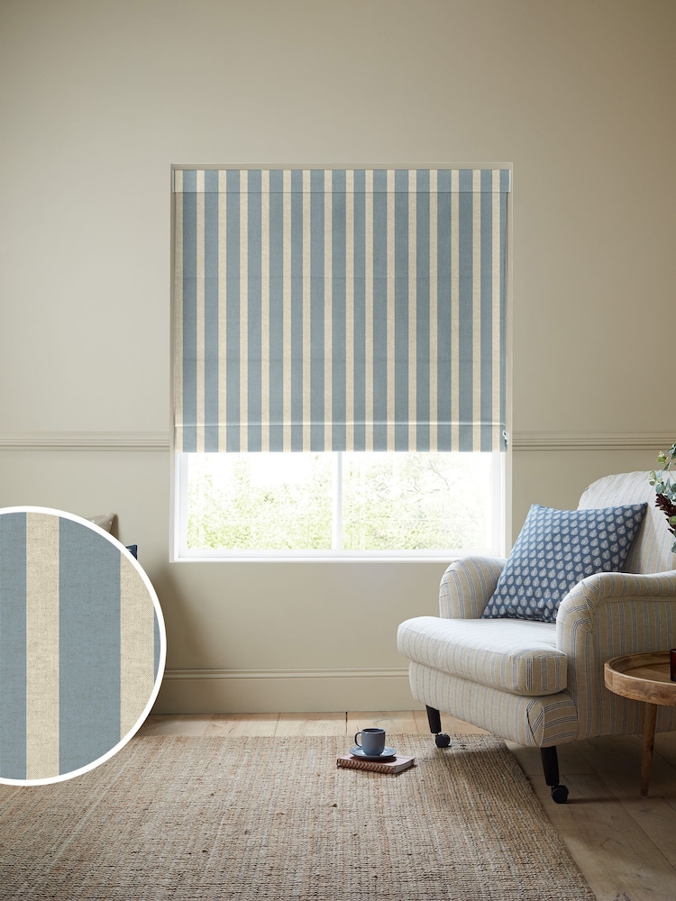 Emily Bond Fowey Blue Parasol Stripe Made to Measure Roman Blind - Image 1 of 6