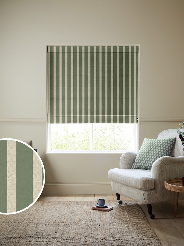 Emily Bond Fern Green Parasol Stripe Made to Measure Roman Blind - Image 1 of 5