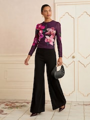 Love & Roses Purple Printed Long Sleeve Mesh Top - Image 3 of 4