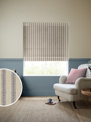 Emily Bond Blue Block Printed Stripe Made to Measure Roman Blind - Image 1 of 5