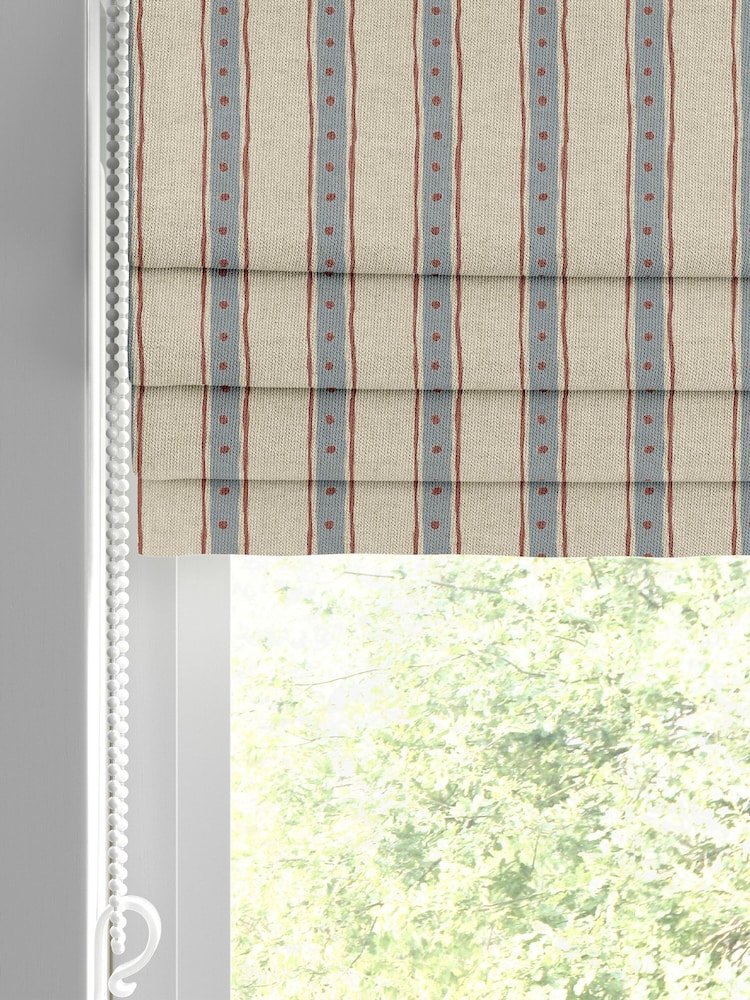 Emily Bond Blue Block Printed Stripe Made to Measure Roman Blind - Image 2 of 5