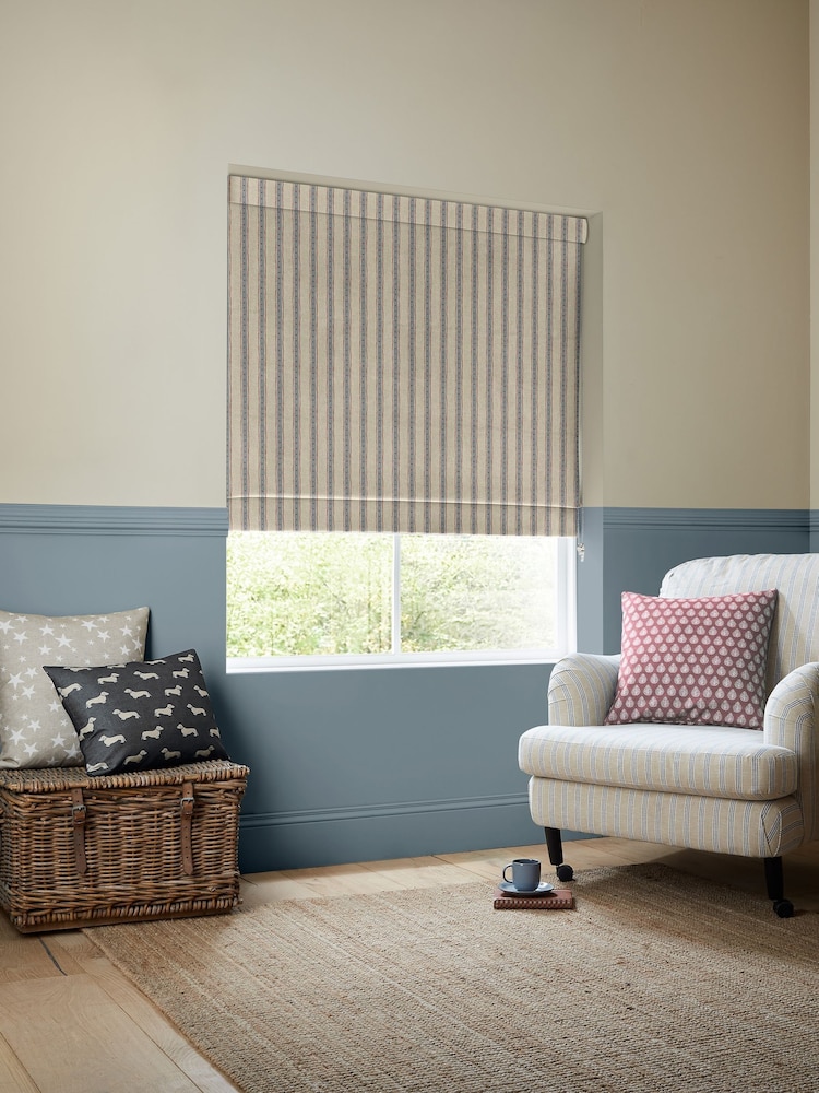 Emily Bond Blue Block Printed Stripe Made to Measure Roman Blind - Image 5 of 5