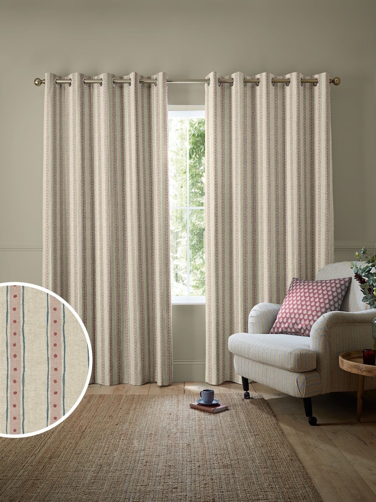 Emily Bond Pink/Blue Block Printed Stripe Made to Measure Curtains - Image 1 of 9
