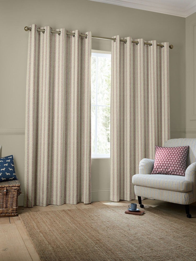 Emily Bond Pink/Blue Block Printed Stripe Made to Measure Curtains - Image 2 of 9