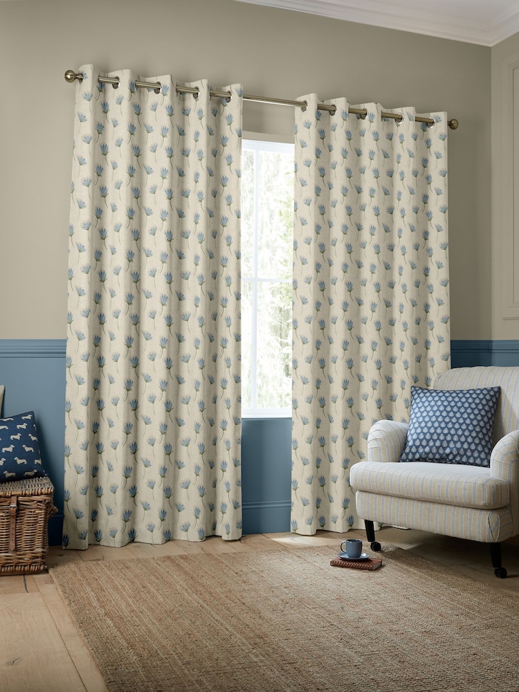 Emily Bond Blue Cornflower Made to Measure Curtains - Image 2 of 9