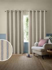 Emily Bond Blue Block Printed Stripe Made to Measure Curtains - Image 1 of 8