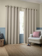 Emily Bond Blue Block Printed Stripe Made to Measure Curtains - Image 2 of 8