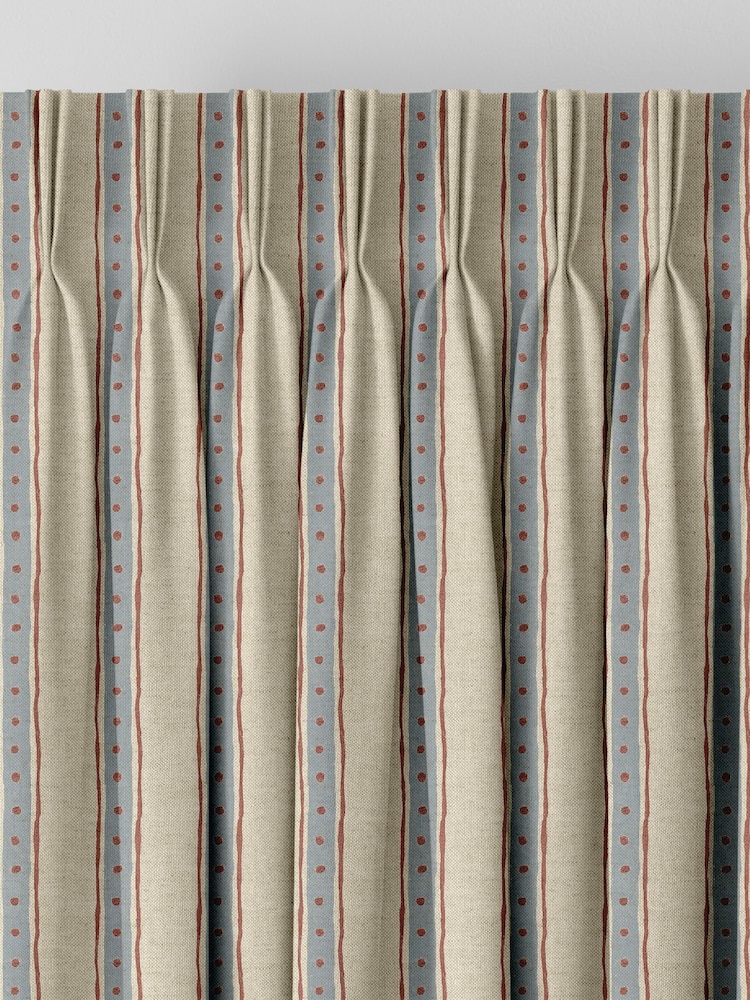 Emily Bond Blue Block Printed Stripe Made to Measure Curtains - Image 8 of 8