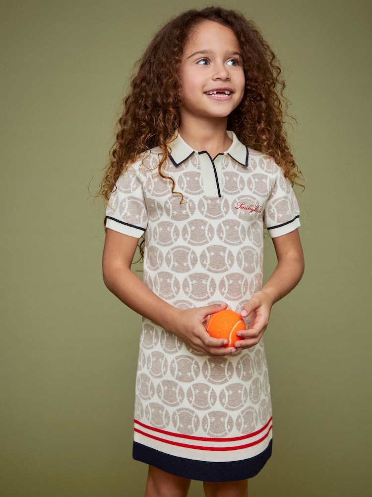Reiss Off White 4-9 yrs SmileyWorld | Reiss Knitted Polo Dress - Image 1 of 5