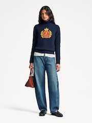 Sporty & Rich Blue Crest Knitted Turtleneck Jumper - Image 1 of 4