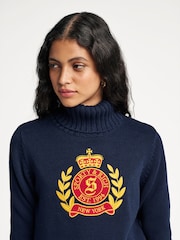 Sporty & Rich Blue Crest Knitted Turtleneck Jumper - Image 3 of 4