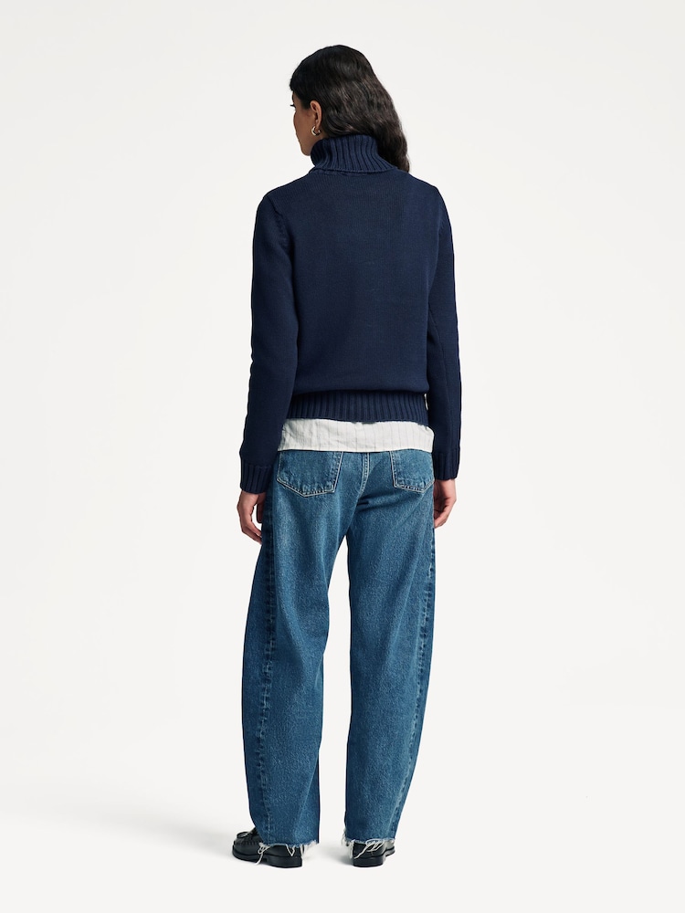 Sporty & Rich Blue Crest Knitted Turtleneck Jumper - Image 4 of 4