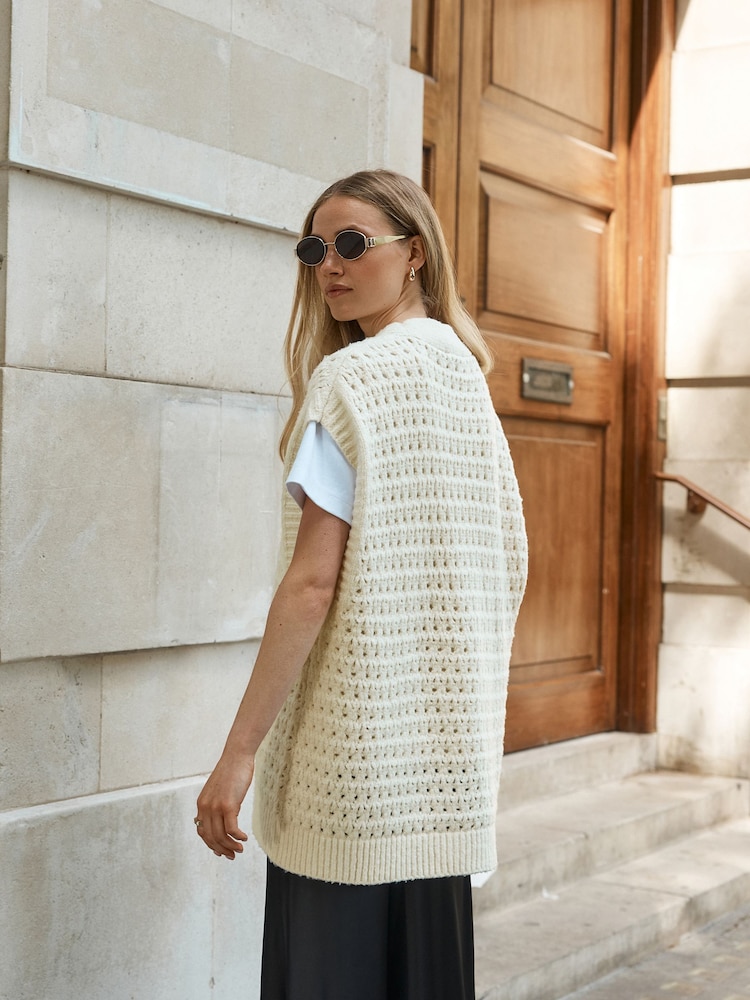 Ecru Chunky Open Knit Button Through Tank - Image 2 of 8