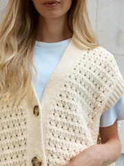 Ecru Chunky Open Knit Button Through Tank - Image 4 of 8