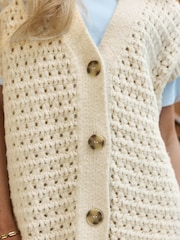 Ecru Chunky Open Knit Button Through Tank - Image 5 of 8