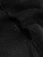 أسود - Roll Neck Ribbed Knitted Poncho - صورة 8 من 8
