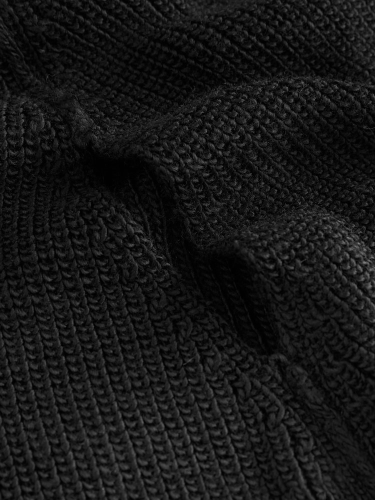 أسود - Roll Neck Ribbed Knitted Poncho - صورة 8 من 8