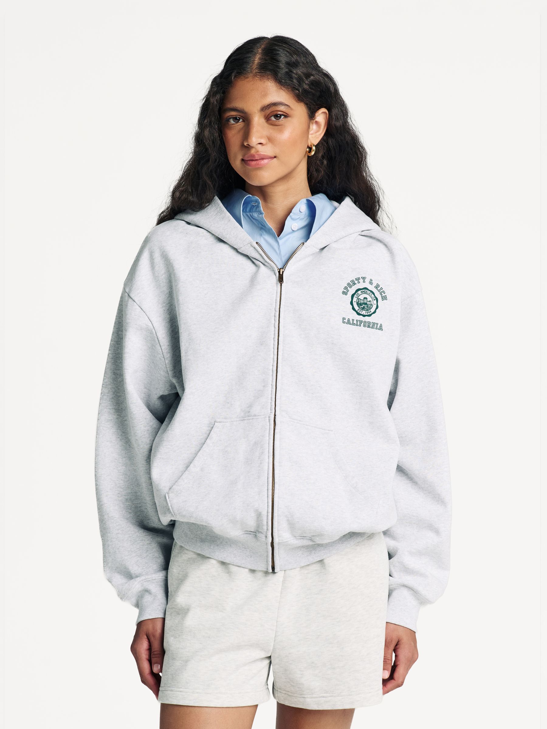 Buy Sporty & Rich Grey California Emblem Zip Hoodie from the Next