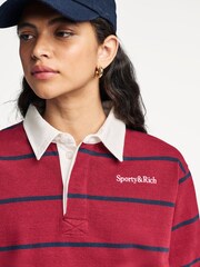 Sporty & Rich Red Serif Logo Rugby Polo Shirt - Image 5 of 5