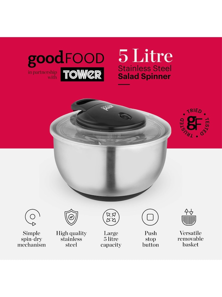Good Food Silver Salad Spinner with Removable Basket - Image 2 of 10