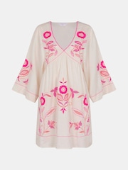 Accessorize Cream Floral Print Embroidered Mini Beach Dress - Image 4 of 4