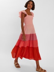 Accessorize Pink Colourblock Tiered 100% Cotton Maxi Dress - Image 1 of 4