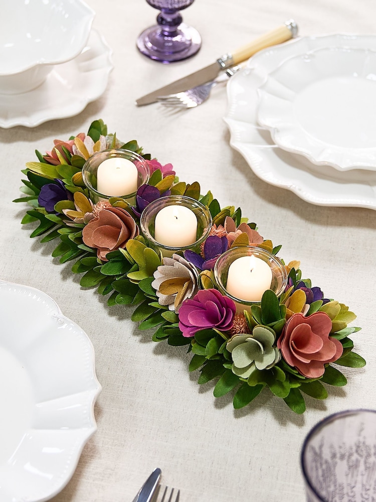 Dibor Green Secret Garden Floral Triple Candle Holder - Image 1 of 5