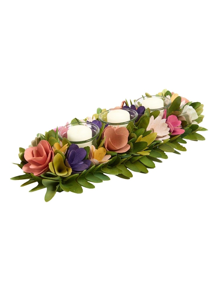 Dibor Green Secret Garden Floral Triple Candle Holder - Image 2 of 5