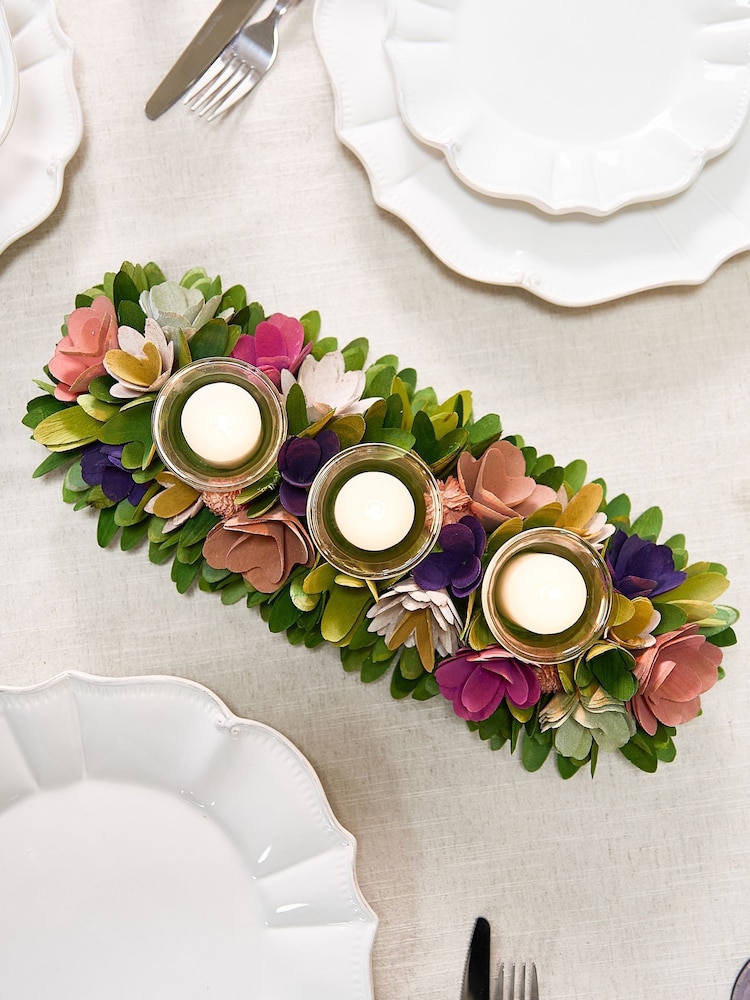 Dibor Green Secret Garden Floral Triple Candle Holder - Image 5 of 5