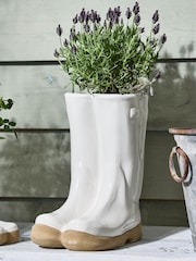 Dibor White Large Wellington Boots Planter - Image 1 of 5