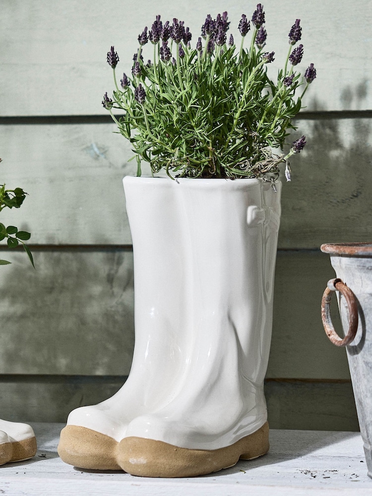 Dibor White Large Wellington Boots Planter - Image 1 of 5