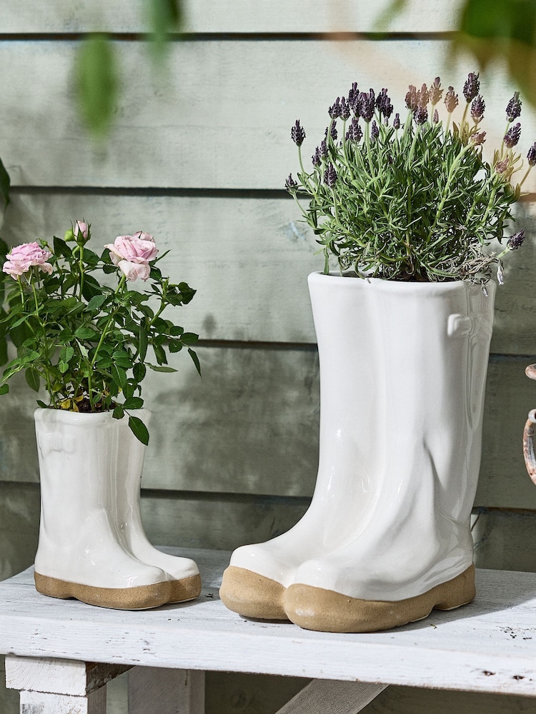 Dibor White Large Wellington Boots Planter - Image 2 of 5