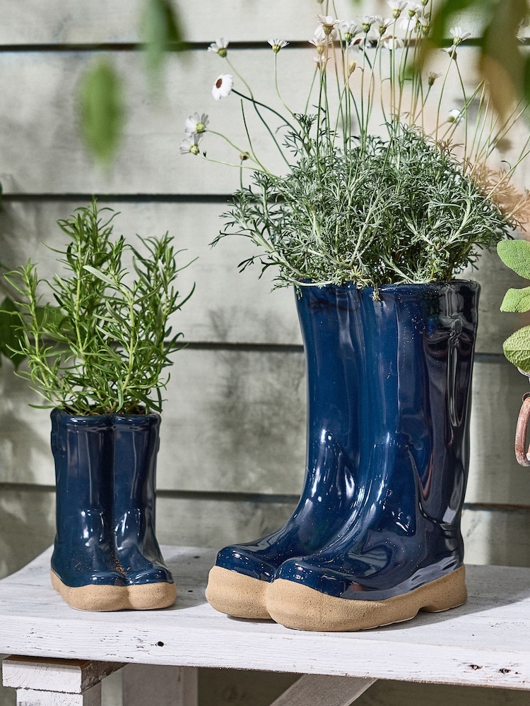 Dibor Blue Large Wellington Boots Planter - Image 2 of 4