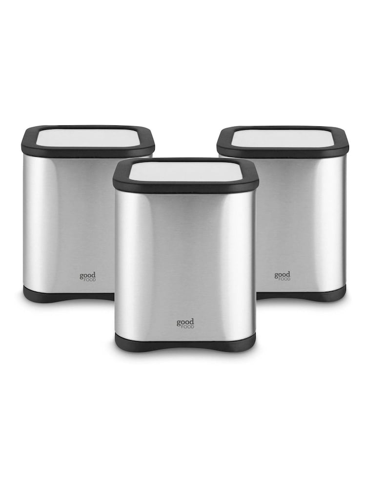 Good Food Set of 3 Silver Storage Canisters - Image 1 of 10