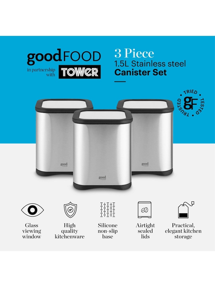 Good Food Set of 3 Silver Storage Canisters - Image 2 of 10