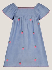 Angels By Accessorize Blue Strawberry Chambray Smock 100% Cotton Dress - Image 2 of 4