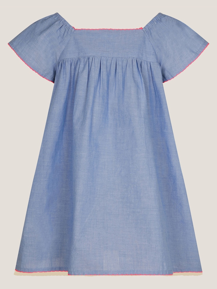 Angels By Accessorize Blue Strawberry Chambray Smock 100% Cotton Dress - Image 3 of 4