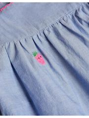 Angels By Accessorize Blue Strawberry Chambray Smock 100% Cotton Dress - Image 4 of 4