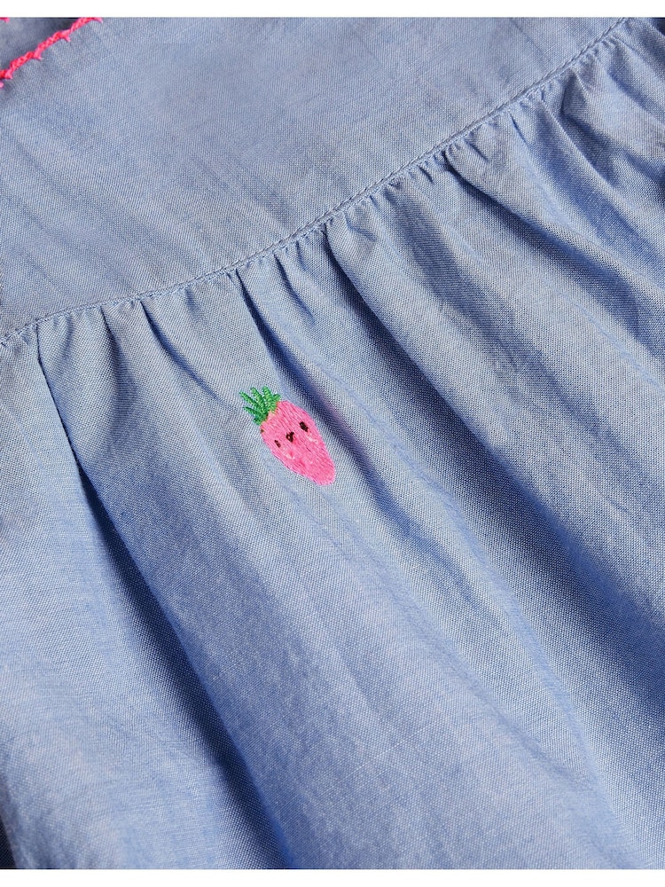 Angels By Accessorize Blue Strawberry Chambray Smock 100% Cotton Dress - Image 4 of 4