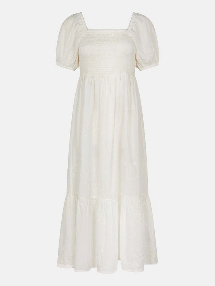 Accessorize White Embroidered Puff Sleeve 100% Cotton Midi Dress - Image 4 of 4 Accessorize White Embroidered Puff Sleeve 100% Cotton Midi Dress - Image 4 of 4