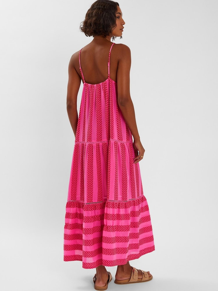 Accessorize Pink Jacquard 100% Cotton Maxi Dress - Image 2 of 4