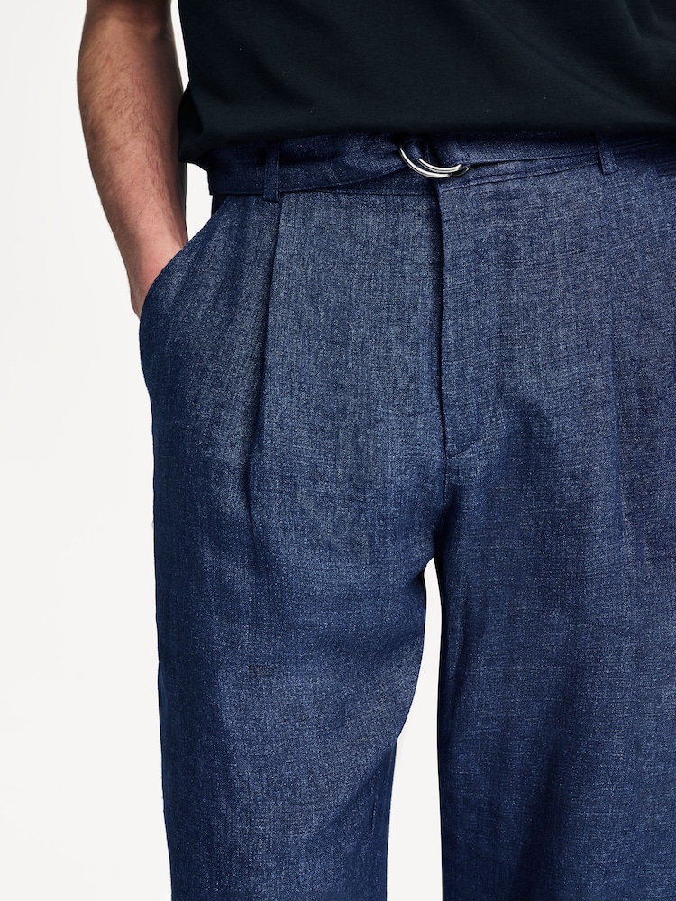 Oliver Spencer Blue Belted Dubrow Suit Trousers - Image 6 of 6