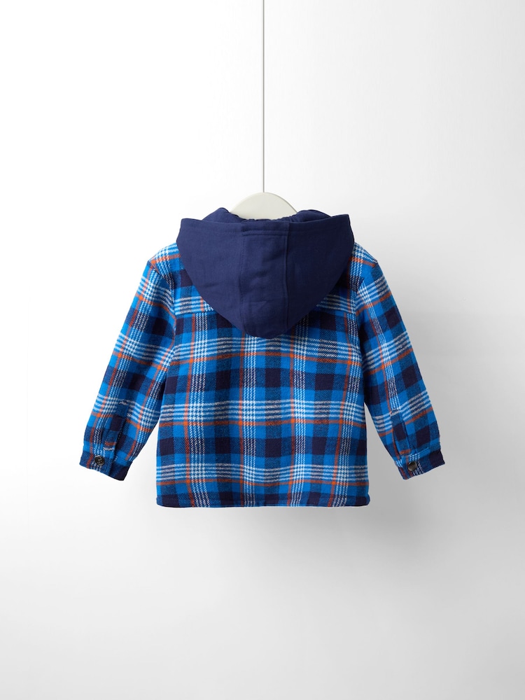 JoJo Maman Bébé Gruffalo Cobalt Blue Check Borg Hooded Shacket - Image 2 of 5