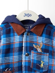 JoJo Maman Bébé Gruffalo Cobalt Blue Check Borg Hooded Shacket - Image 3 of 5